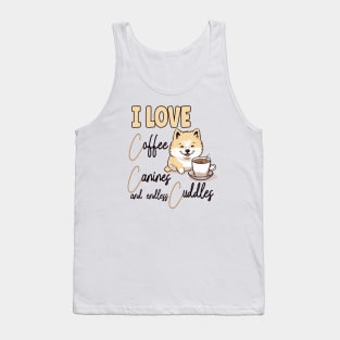 I Love Coffee Canines and Cuddles Akita Owner Funny Tank Top